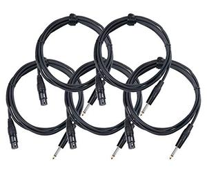 Lot de 5 câbles Pronomic XFJ-2.5 XLR vers Jack (câble micro asymétrique, longueur 2,5 m, résistant aux acides et huiles, décharge de traction à pince) noir
