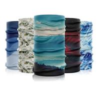 Lot de 5 Cache Cou Col Visage Couvre-Chef Modo Ete Bandana Tube Homme Femme Soie Glacee Cagoule Tour de Cou Elastique Respirant Fraicheur Glace Anti-solaire Sport Velo Vintage Cadeau (Bleu Noir)