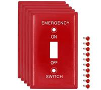 Lot de 5 caches de protection pour interrupteur à bascule, plaque murale pour interrupteur à bascule, taille standard, très résistant, métal rouge, avec lettrage blanc sérigraphié, conforme au code,