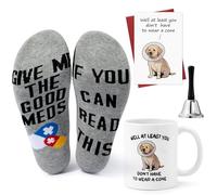 Lot de 5 cadeaux amusants « Get Well Soon After Surgery Recovery » - Tasse d'hôpital de 325 ml - Chaussettes de récupération amusantes et clochette - Carte humoristique pour se sentir mieux - Cadeau