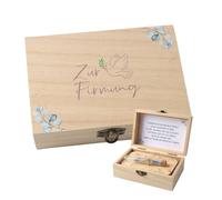 Lot de 5 cadeaux de confirmation, avec carte de vœux, tube à essai, raphia, carte en bois, emballage pour cadeaux en argent (14,5 x 10,5 x 6,5 cm) pour décoration de confirmation