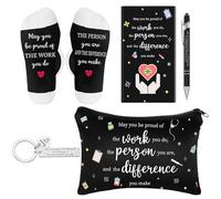 Lot de 5 cadeaux de Noël pour femme avec inscription « May You Be Proud of The Work » - Avec trousse de maquillage, chaussettes, stylo, porte-clés et carnet de notes - Cadeau fantaisie pour infirmière