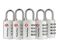 Lot de 5 Cadenas TSA 4 Chiffres | Cadenas pour Valises de Voyage | Cadenas à Code TSA pour Valises Avion, Bagages, Sacs de Voyage, Sport et Sacs à Dos | Réinitialisable, Durable, Compact (Argent)