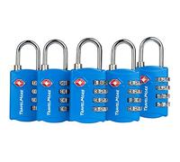 Lot de 5 Cadenas TSA à 4 Chiffres | Cadenas pour Valises de Voyage | Cadenas à Code TSA pour Valises Avion, Bagages, Sacs de Voyage, Sport et Sacs à Dos | Réinitialisable, Durable, Compact (Bleu)