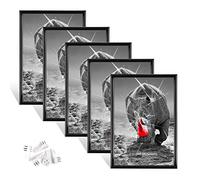Lot de 5 cadres photo noirs,Format A3 (29.7x42 cm),Cadre photo en verre plexi avec crochet sans couture,Pour salon à poser et à suspendre,Cadre décoratif pour photos et portraits,Anniversaire