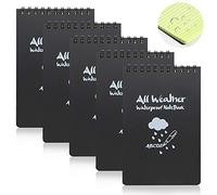 Lot de 5 cahiers imperméables, bloc-notes 15 x 10 cm, bloc-notes tout temps avec spirale supérieure, bloc-notes tactique avec grille pour l'enregistrement des activités en plein air (noir)