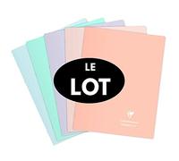 Lot de 5 cahiers Koverbook Blush polypro CLAIREFONTAINE 24x32 96p Grands carreaux Séyès avec marque-pages Couleurs Pastels - Bleu Vert Violet Rose Corail