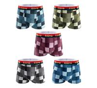 Lot de 5 caleçons boxeurs longs respirants pour homme - Motif écossais - Évacuation de l'humidité