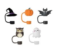Lot de 5 Capuchons de Protection en Silicone Réutilisables pour Pailles D'Halloween,Motif Chauve-souris et Fantôme Mignon,pour Décorations D'Halloween de 10 mm