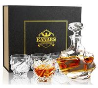 Lot de 5 carafes à whisky Icebergcrystal Kanars Carafe à liqueur de qualité supérieure avec 4 verres anciens pour scotch ou bourbon dans une boîte cadeau de luxe. Passe au lave-vaisselle.