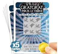 Lot de 5 Cartes à Gratter Annonce Grossesse - Message Surprise on va avoir un bébé - Cadeau papi mamie tonton tata papa (Grat Trône x5)