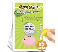 Lot de 5 cartes à gratter Annonce sexe de bébé, Fille ou Garçon au choix, jeux tickets de grattage naissance (5 tickets Fille)