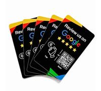 Lot de 5 cartes d'évaluation NFC Google noires avec code QR, appuyez pour recueillir les commentaires des clients, carte PVC 85,5 × 54 mm pour entreprise locale hors ligne