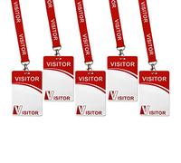 Lot de 5 cartes d'identification de visiteur avec clip à lanière - Passage temporaire réutilisable en plastique robuste pour entreprise, école, exposition