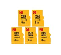 Kodak Lot de 5 Cartes Mémoire Micro SDHC 8 Go + Adaptateurs - Classe 10 - Haute Vitesse pour Smartphones, Tablettes, Caméras et GPS
