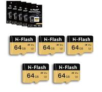 Lot de 5 cartes micro SD 64 Go avec adaptateur de carte SD, carte micro SD 64 Go, jusqu'à 150 Mo/s, C10 U3 V30 4K A1 UHS-I TF Carte Mini SD 64 Go pour appareil photo/téléphone/Nintendo