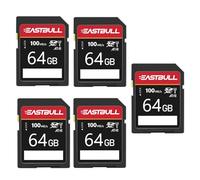 Lot de 5 cartes SD 64 Go EASTBULL Classe 10 U1 V30 haute vitesse de lecture 100 Mo/s de lecture SDXC pour appareil photo, vidéo Full HD, avec 5 mini étuis (64 Go, lot de 5)