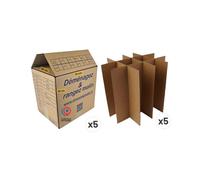 Lot de 5 cartons déménagement multi-usage 34x26x32 cm - 28 L avec croisillons 12 bouteilles