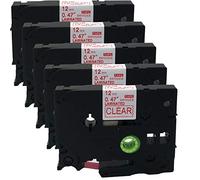 Lot de 5 cartouches de ruban adhésif plastifié compatible avec Brother P-Touch Tze Tz - 12 mm x 8 m - Par ACD.auto TZe--132 Red on Clear