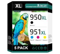 Lot de 5 cartouches d'encre 950XL 951XL compatibles avec HP 950 950XL et 951XL pour imprimantes Officejet Pro 8600 8610 8620 8100 8630 8660 8640 76DW 251DW 2 noir, cyan, magenta, jaune