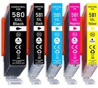 Lot De 5 Cartouches D'Encre Compatibles Cartouche Imprimante Canon Pour Pgi-580/Cli581 Xxl Tr8550 Ts6150 Ts6151 Ts6250 Ts8150 Ts8151 Ts8152 Ts8250 Ts9150 Ts9155 Ts9550 Tr7550