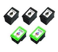 Lot de 5 Cartouches Encre 3 Noirs + 2 Couleurs RemanufacturÃ© avec Hewlett Packard / HP 338 (C8765EE) + HP 344 (C9363EE) Noir couleur