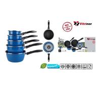 Lot de 5 casseroles émail Bleu Induction Interieur facon Pierre