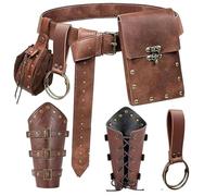 Lot de 5 ceintures utilitaires gothiques en cuir synthétique vintage multi-poches pour cosplay, cosplay, médiéval steampunk, marron, Taille unique, Beauté de masse