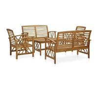 Lot de 5 chaises de jardin en bois d'acacia massif, table basse à lattes, banc et chaises à dossier courbé, charge maximale de 110 kg par siège