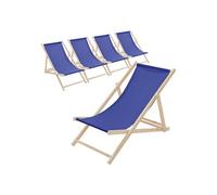 ECD Germany Lot de 5 Chaises Longues Pliantes en Bois Chiliennes, Bleu Foncé, Dossier Réglable, 3 Positions de Couchage, jusqu'à 120kg, Bain de Soleil en Tissu pour la Plage Jardin Terrasse Camping