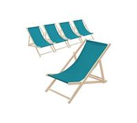 ECD Germany Lot de 5 Chaises Longues Pliantes en Bois Chiliennes, Bleu Pétrole, Dossier Petrol