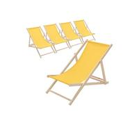 Lot de 5 Chaises Longues Pliantes en Bois Chiliennes, Jaune, Dossier Réglable,