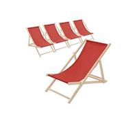 Lot de 5 Chaises Longues Pliantes en Bois Chiliennes, Rouge, Dossier Réglable,