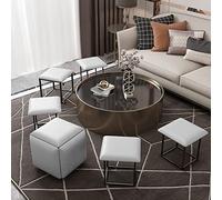 Lot de 5 chaises ottomanes empilables 5 en 1 avec repose-pieds en cuir avec roulettes, bancs gigognes polyvalents pour salon, chambre à coucher et salle à manger Beige B