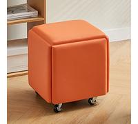 Lot de 5 chaises ottomanes empilables 5 en 1, repose-pieds en cuir avec roulettes pour salon, chambre à coucher, salle à manger - Banc ottoman carré polyvalent - Orange B