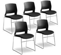 Waytex Lot de 5 Chaise Bureau Visiteur, Sièges Multi-Usage, Salle d’Attente, réunion, Accueil - Noire - Empilable - Coque polypropylène - Assise Tissu matelassée - Pied Acier chromé - Noire