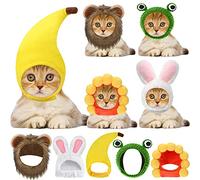 Lot de 5 chapeaux mignons pour animaux de compagnie - Lion, grenouille, lapin, tournesol, banane pour chats, petits chiens, chatons, chiots - Accessoire de fête