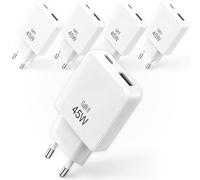 Lot de 5 Chargeurs Rapide 45W Compact USB C et USB A - Chargeurs pour iPhone 17 - Dernière Technologie GaN 2026 - Prise Secteur pour iPhone, Samsung et Ordinateurs Portables -Coloris Blanc