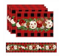 Lot de 5 chemins de table et sets de table en lin avec tissu résistant à la chaleur pour Noël et repas de famille (B)