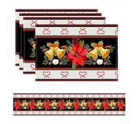 Lot de 5 chemins de table et sets de table en lin résistant à la chaleur pour des vacances coordonnées ou une décoration de table à manger régulière (C)