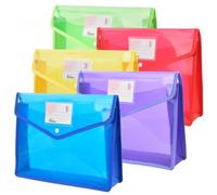 Lot de 5 Chemises de Documents A4 avec Boutons-Pression, Pochettes de Classement en Plastique 3D de Grande Capacité, Dossiers éTiquetéS Pour L'éCole, Le Bureau, La Maison, 5 Couleurs