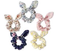 Lot de 5 chouchous à cheveux pour femmes, élastiques à cheveux à oreilles de lapin, chouchous mignons pour cheveux épais, support de ponytai coloré, bandeau à cheveux en mousseline de soie,