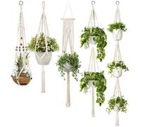 Lot de 5 Cintres de Plantes en Macramé - SODIAL - Différents Niveaux - Jardinière en Corde de Coton - Beige