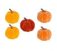 Lot de 5 citrouilles en velours colorées réalistes de 7 cm pour décoration d'Halloween, centre de table d'automne et fête de Thanksgiving (5 à 5)
