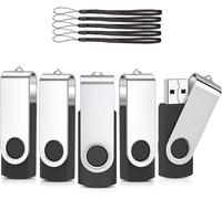 Lot de 5 Clé USB 32 Go,Stockage Mémoire Flash Rotation Disque Cle USB,Flash Drive Stockage Disque 2.0 pour Le Stockage de Musique et des Dossiers avec Corde (Noir)