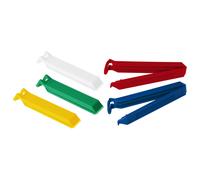 Fackelmann 59905 Lot de 5 Clips colorés pour Fermeture de Sachet, Clips pour sachets hermétiques, Pince à sachets, Plastique, Rouge, Vert, Bleu, Blanc, Jaune, 11 cm