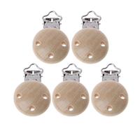 Lot de 5 clips ronds en bois de hêtre naturel pour chaîne de dentition de bébé