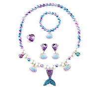 Lot de 5 colliers de perles princesse pour filles - Cadeau idéal - Queue de poisson - Bijoux mignons pour fille