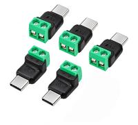 Lot de 5 connecteurs USB de type C sans soudure à vis Vert 2 broches | Bornier à 2 broches, câblage sans soudure, projets d'alimentation à faire soi-même, marqués positifs et négatifs
