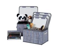 Relaxdays Corbeille de Rangement Couvercle, Set de 5 Panier en Bambou, étagère Organiseur, décoration;Gris